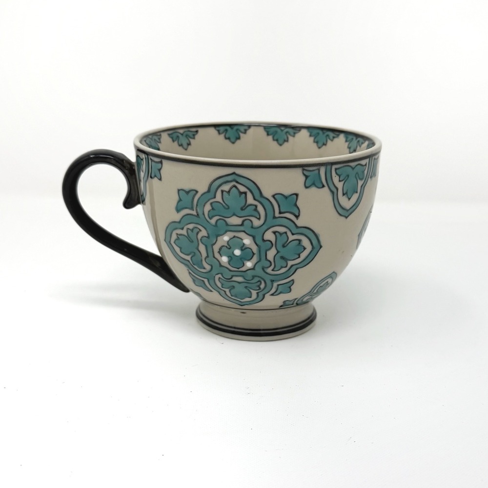 Yokohama Studio Hand Painted Turquoise Floral Footed Ceramic Mug Cup